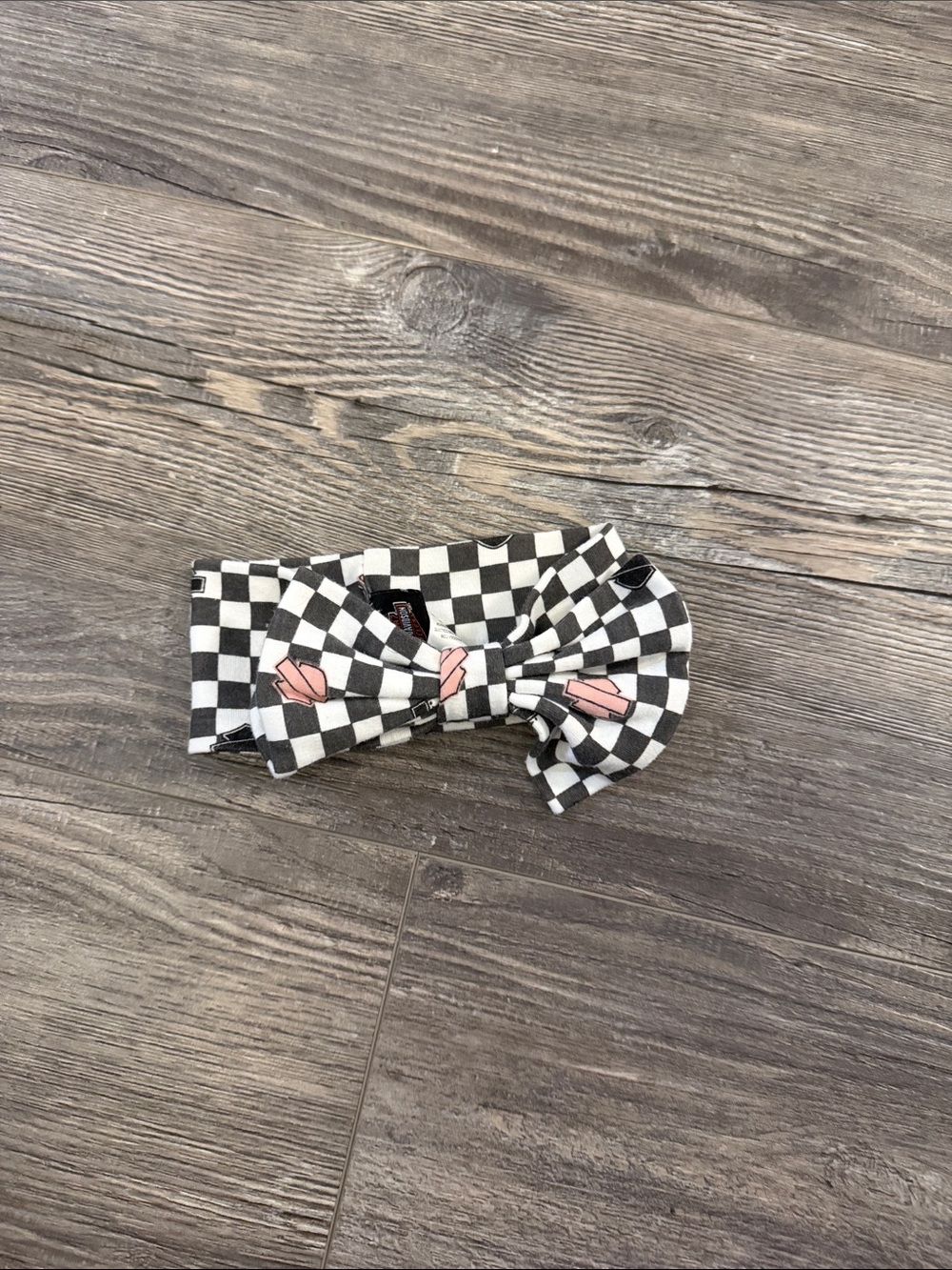 Kids Checkerboard Bow Headband with Pink Accent